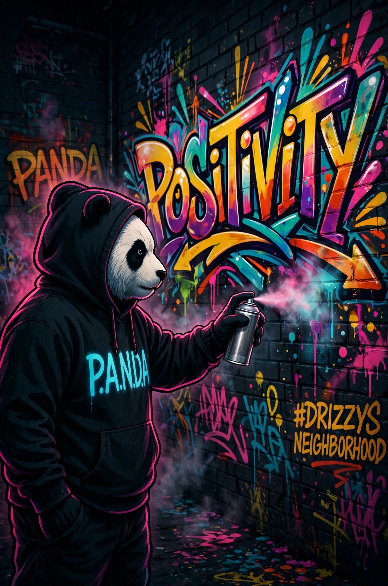 Panda1Nation graffiti artwork: pass the mic